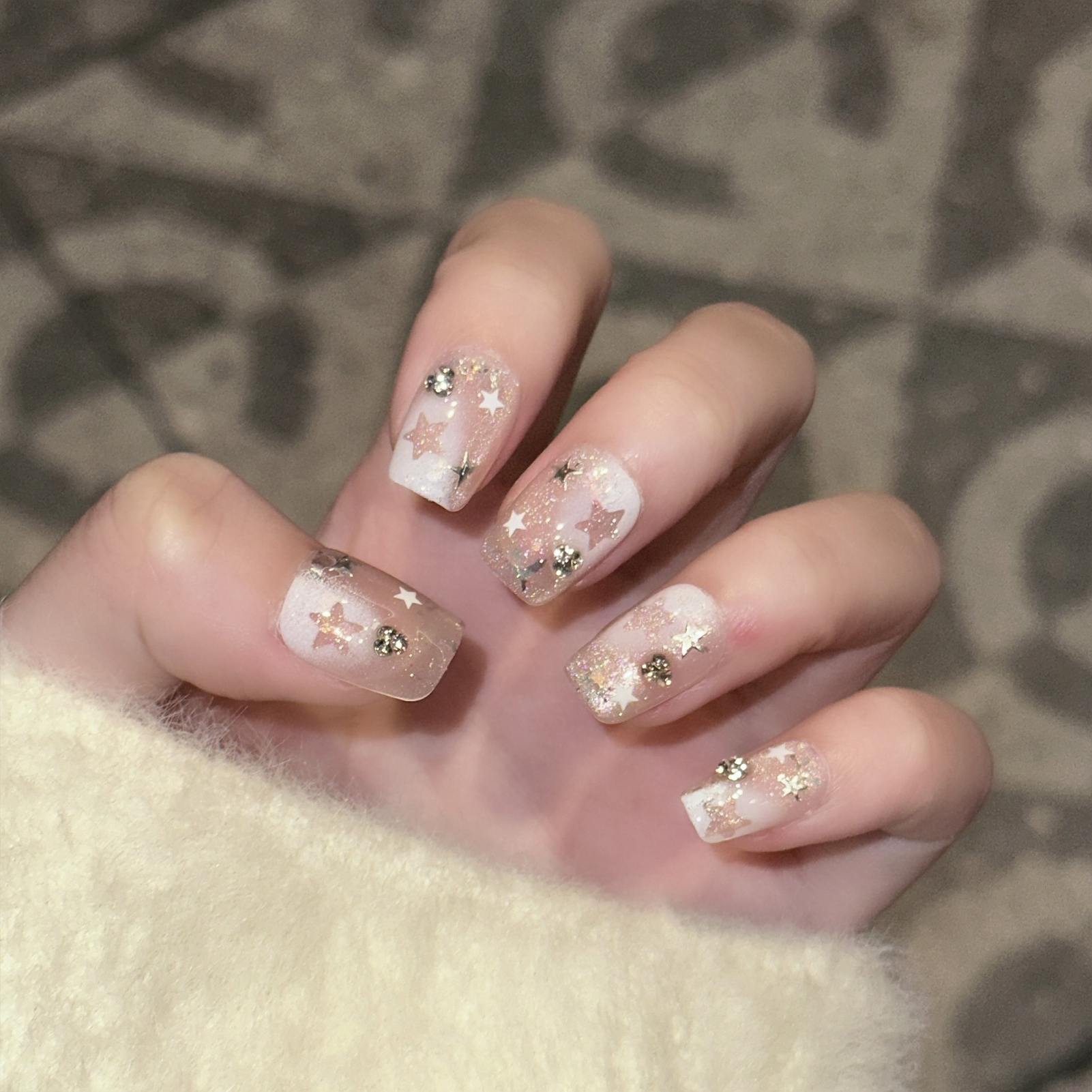Pressed Flower Art - 10PCS Short Square Fake Nails with