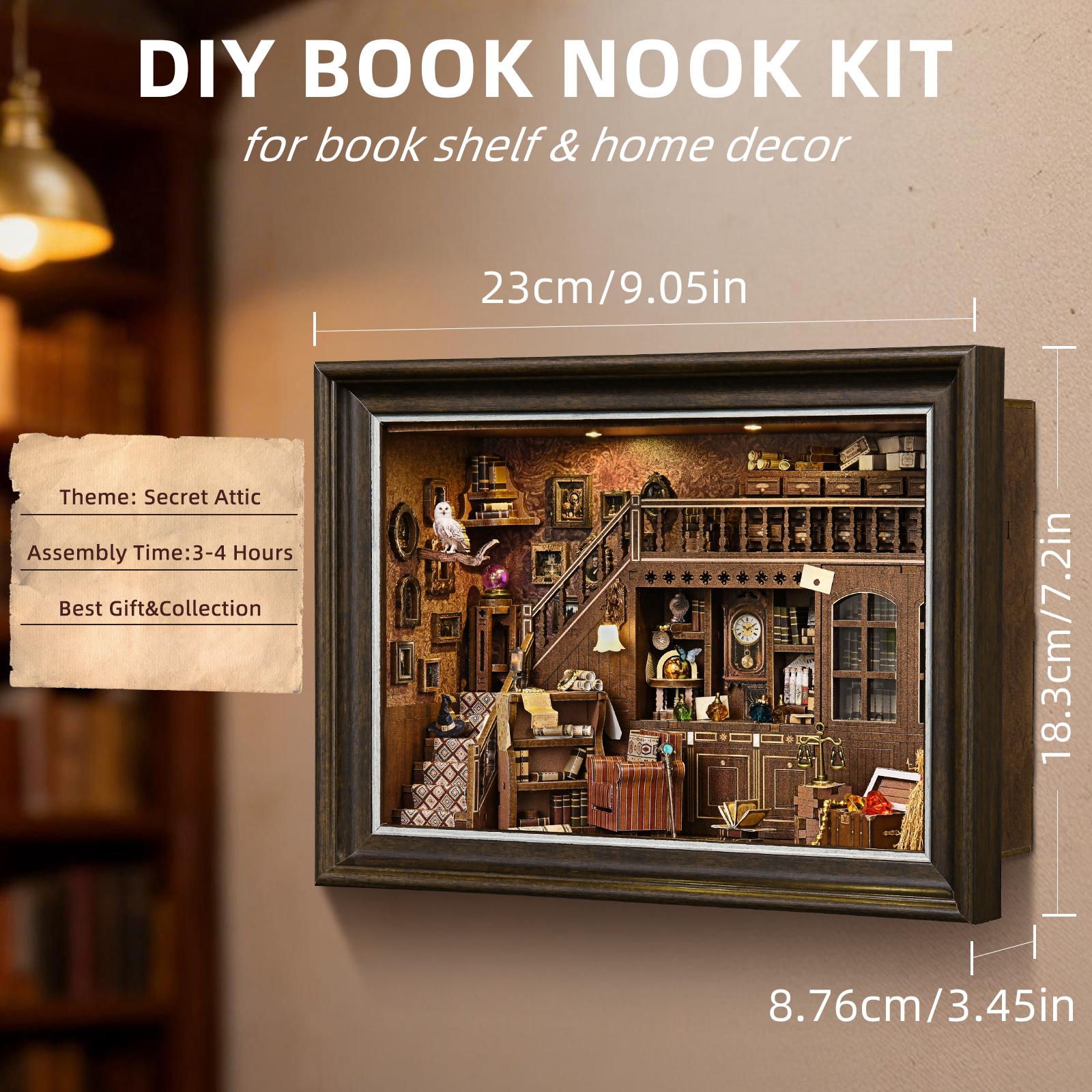 Book Nook Kit Secret Attic DIY - Engraved Wood Frame 评论和价格