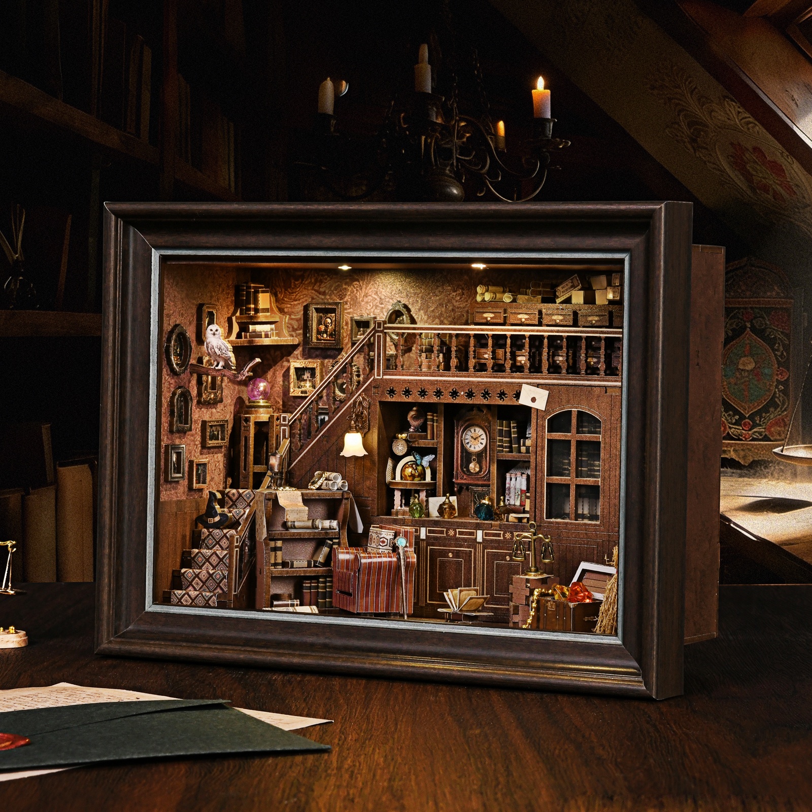 Book Nook Kit Secret Attic DIY - Engraved Wood Frame 评论和价格