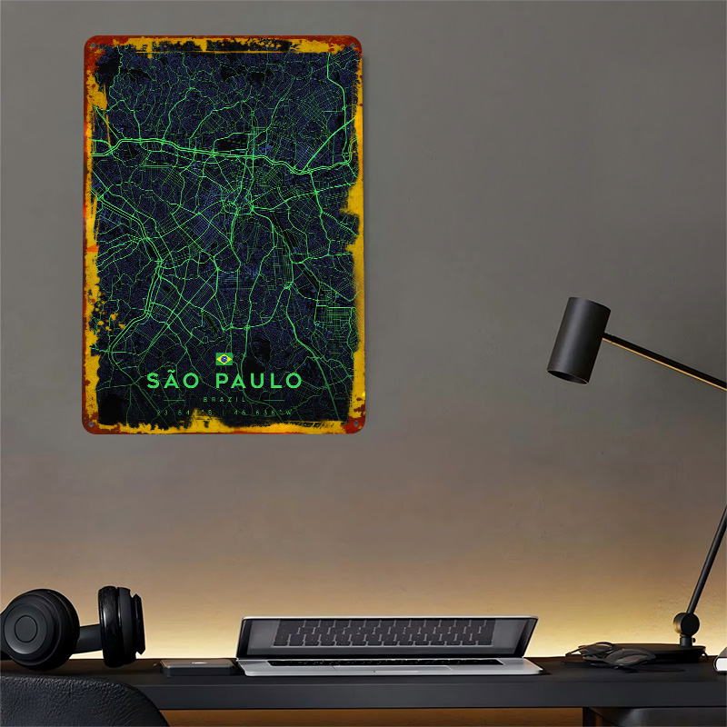 Sao Paulo City Map Art Tin Pos - Custom Map Poster 评论和价格