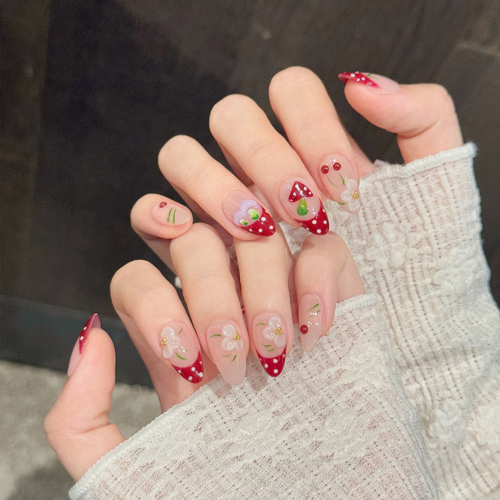 10Pcs Red White Polka Dot Desi - Pressed Flower Art 评论和价格