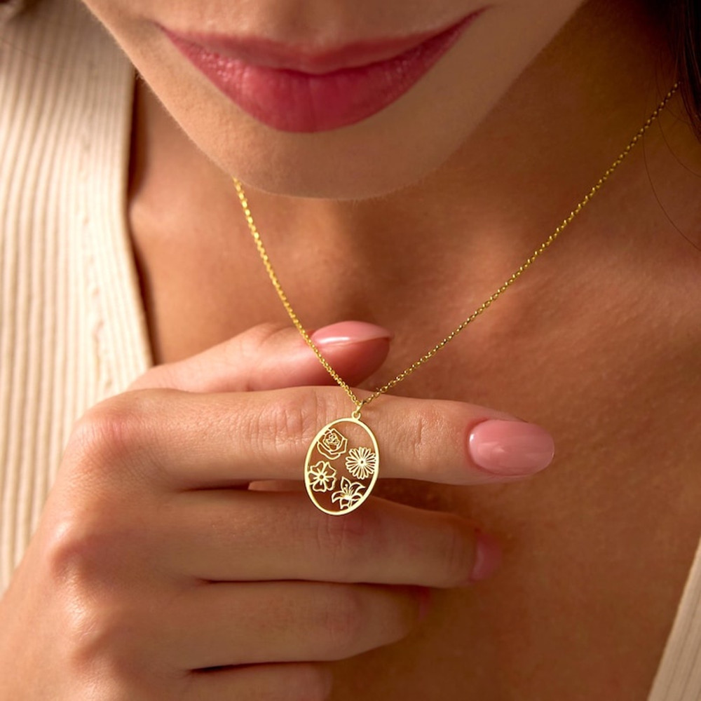 Custom Birth Flower Necklace P - Birth Flower Necklace 评论和价格