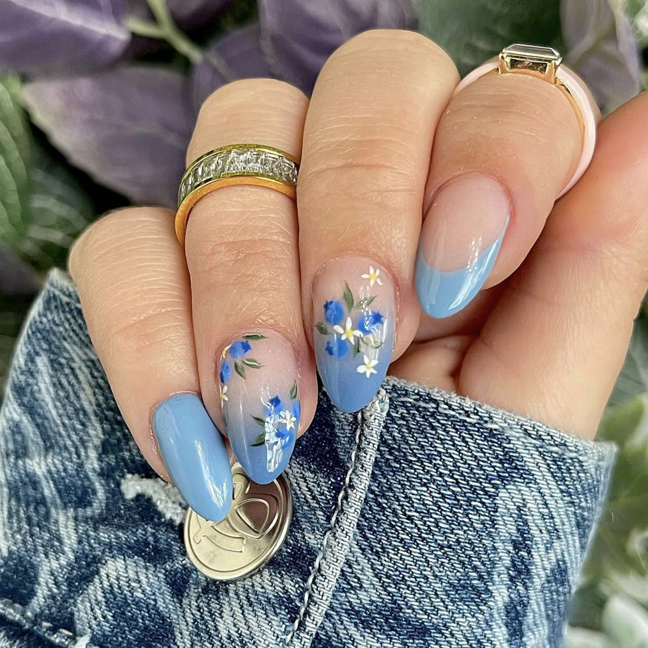 24Pcs Simple Almond Nails Tips - Pressed Flower Art 评论和价格