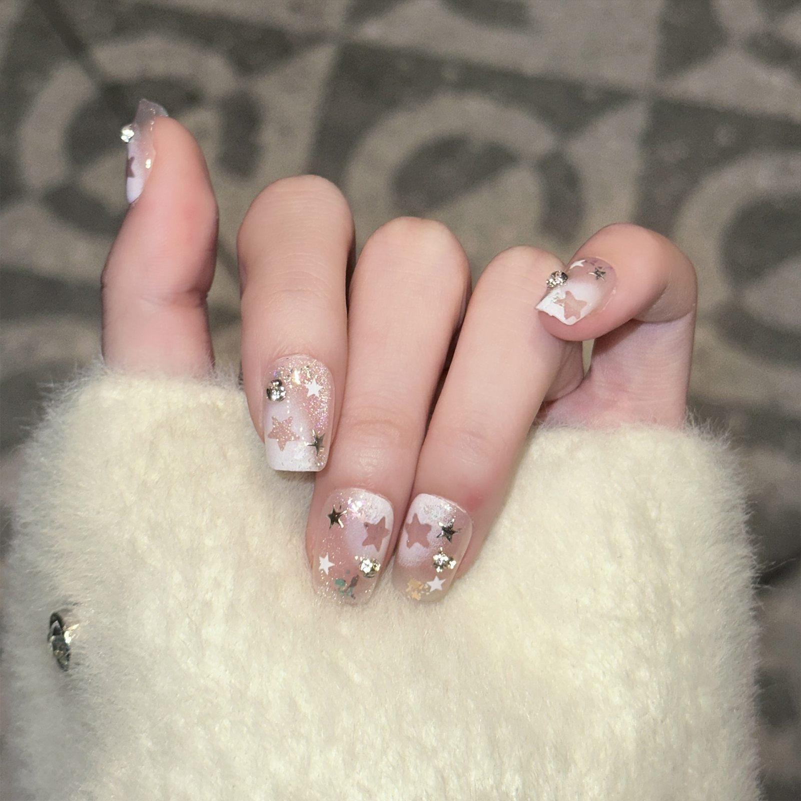 10PCS Short Square Fake Nails  - Pressed Flower Art 评论和价格