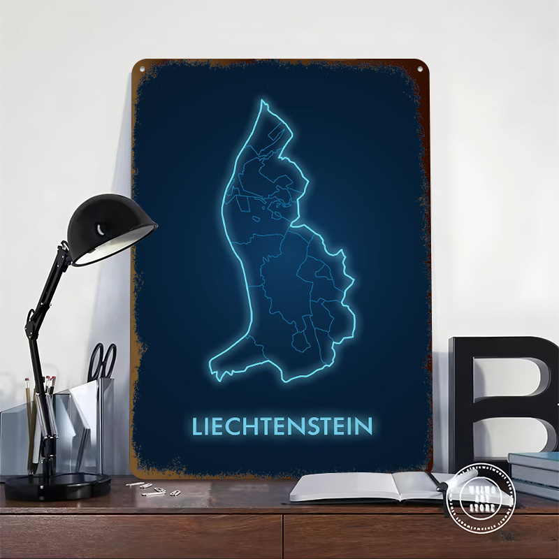Liechtenstein Map Neon Blue Pr - Custom Map Poster 评论和价格