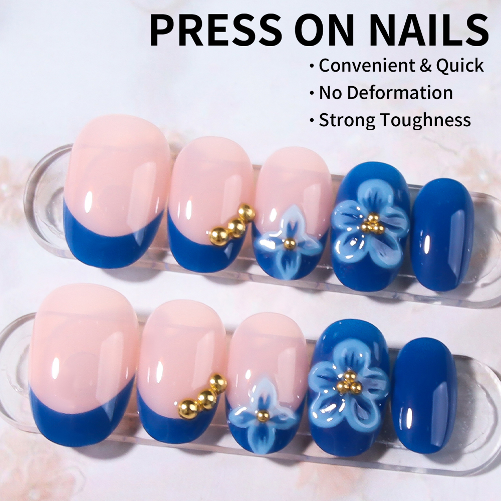 24pcs Short Oval 3D Gel Nail S - Pressed Flower Art 评论和价格