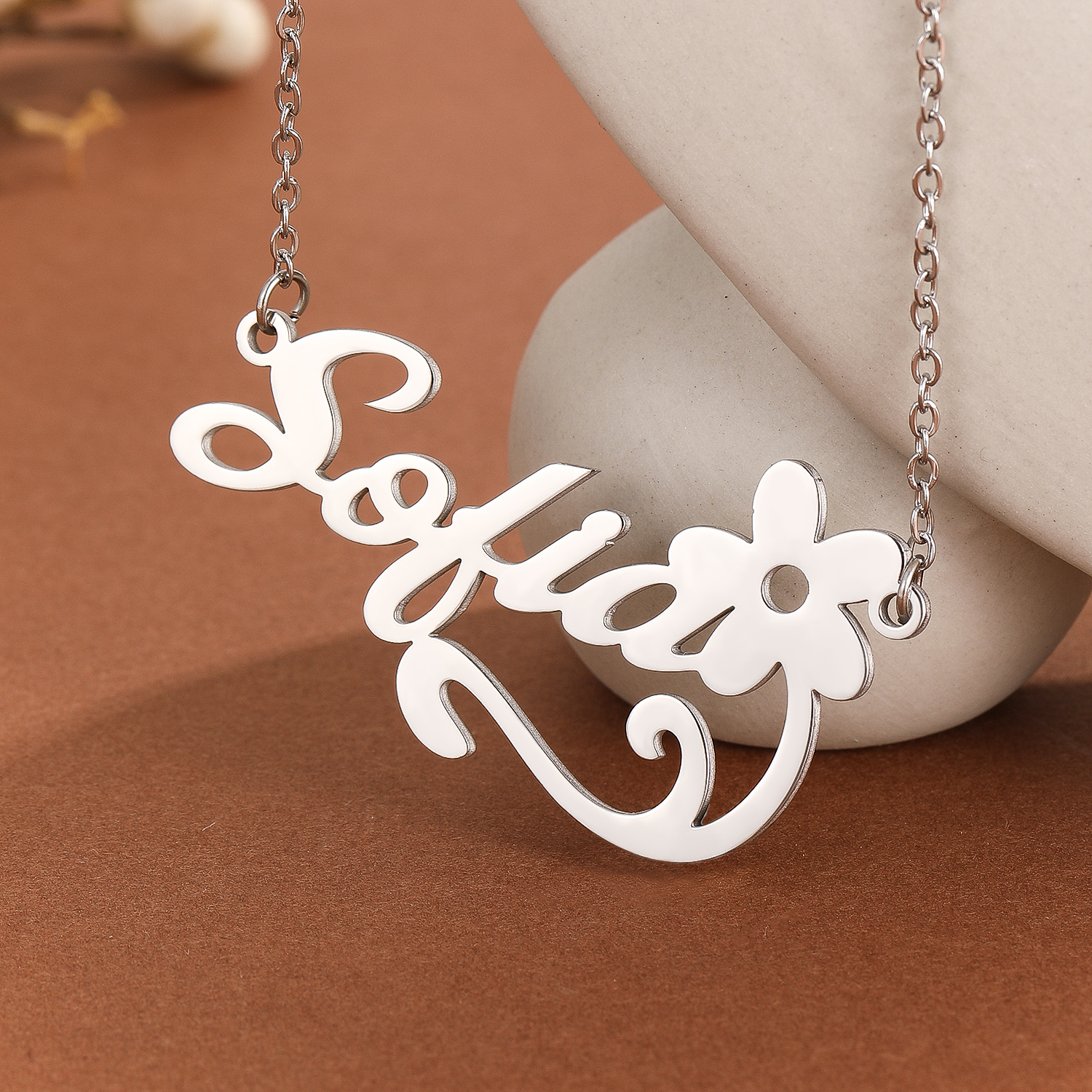 Stainless Steel Flower Letter  - Name Necklace Custom 评论和价格