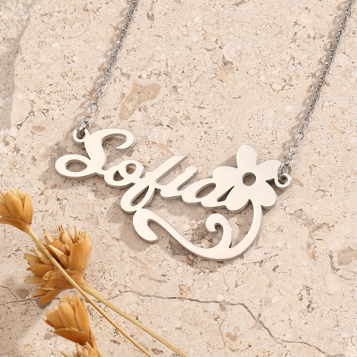 Stainless Steel Flower Letter  - Name Necklace Custom 评论和价格