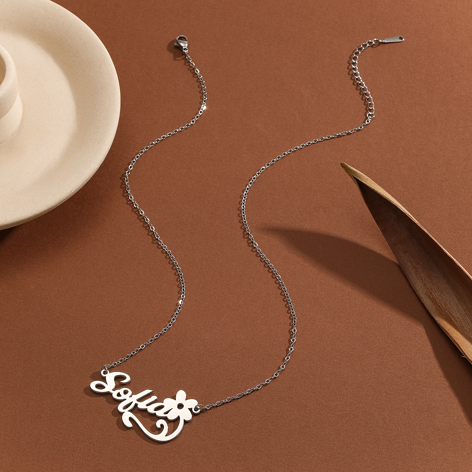 Stainless Steel Flower Letter  - Name Necklace Custom 评论和价格