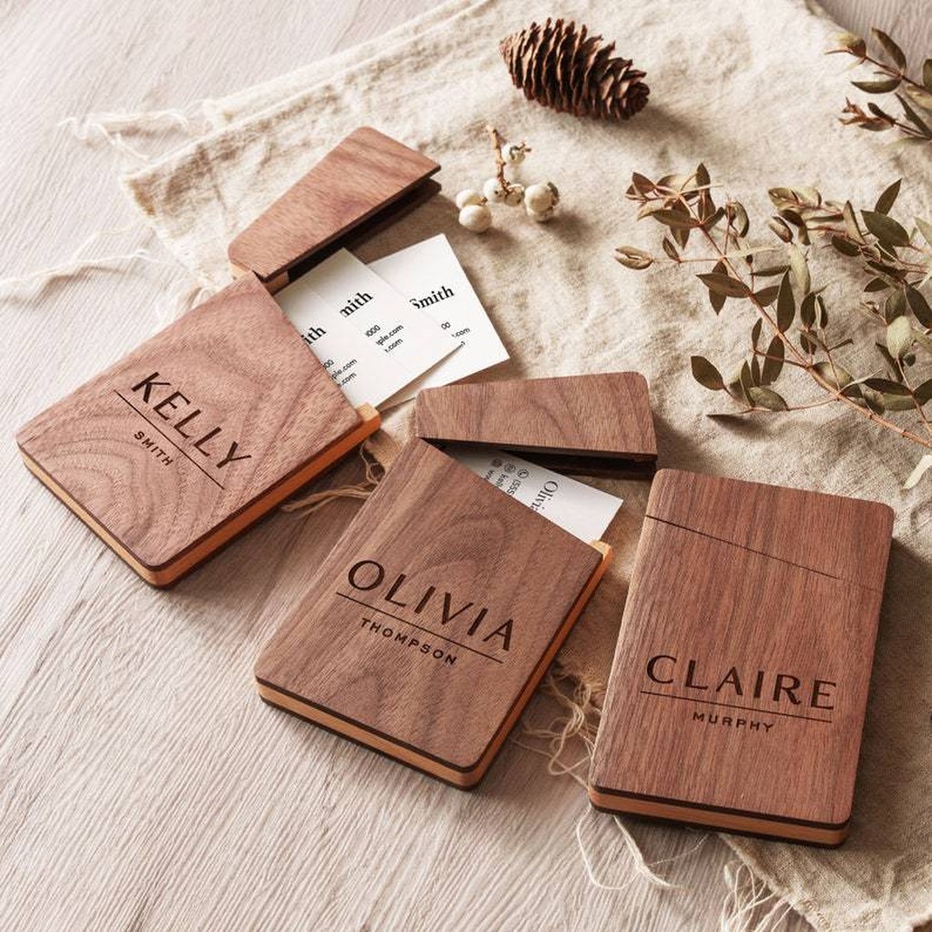 Business Card Holder Wooden Of - Personalized Name Box 评论和价格