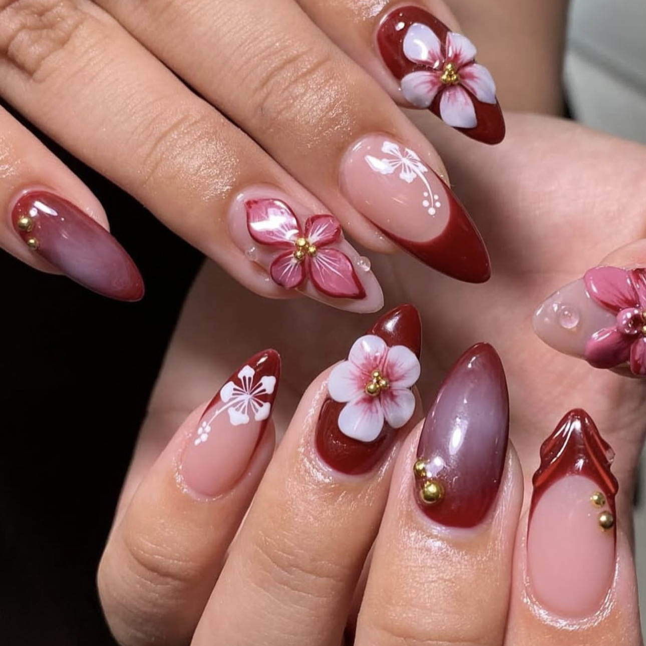 24pcs Red French Press on Nail - Pressed Flower Art 评论和价格