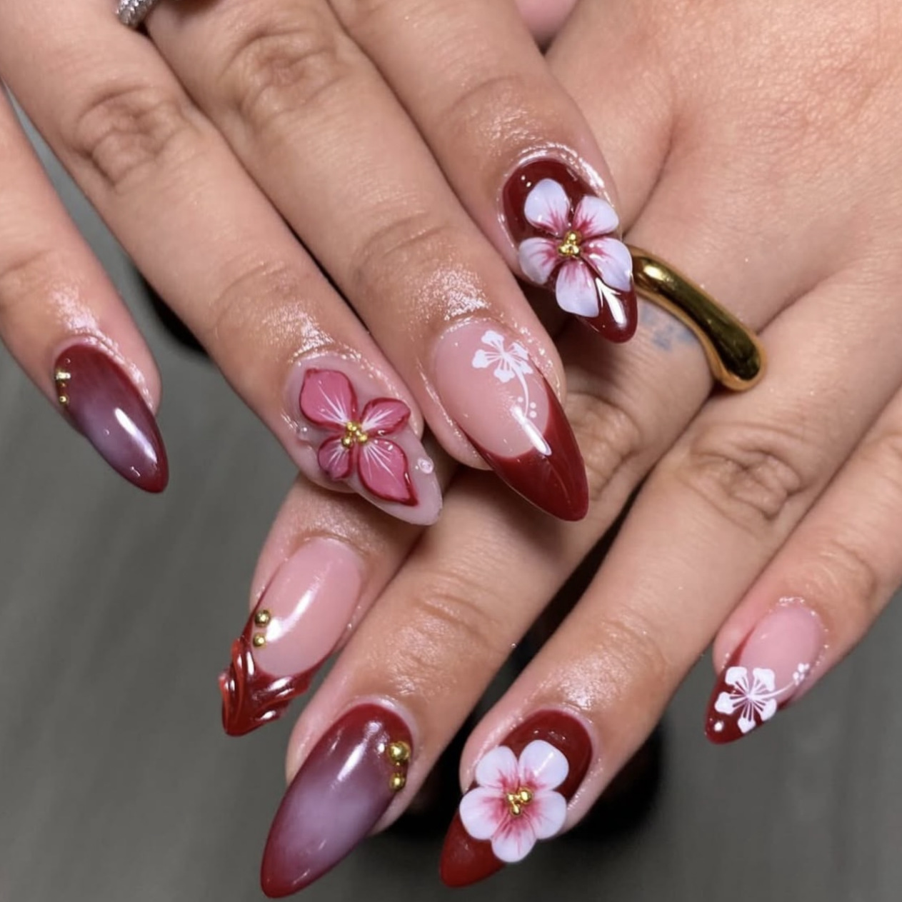 24pcs Red French Press on Nail - Pressed Flower Art 评论和价格