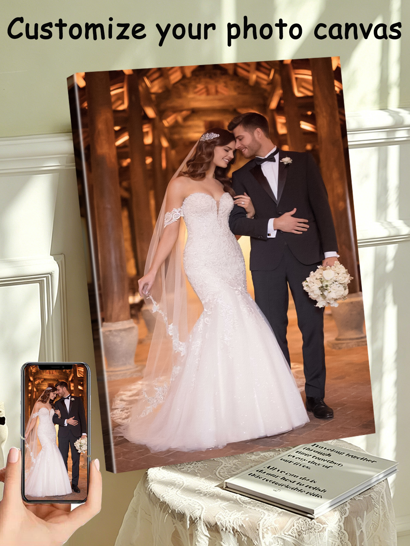 1 customized photo canvas, opt - Engraved Wood Frame 评论和价格